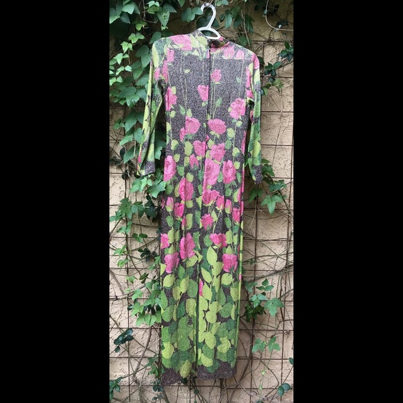 🎉H-P🎉 70’s Vintage Disco Silver Lamé Roses Dress ALTERNATIVE PROM XS - Picture 4 of 4